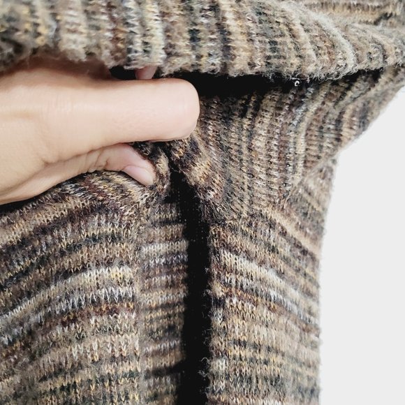 Sweater Dress Vintage Cowl Neck Long Sleeves Lightweight Brown Neutrals Stripes - Picture 4 of 11